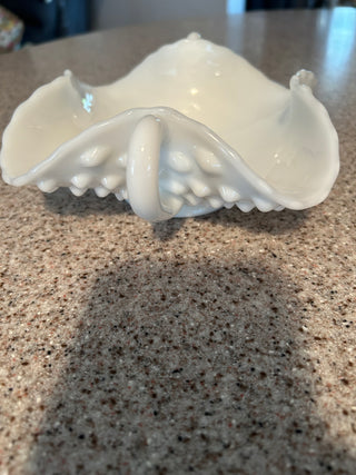 VTG Fenton milk glass hobnail ruffled edge candy dish