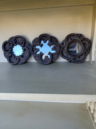 Set of 3 Ornate Brown Resin Round Framed Mirrors