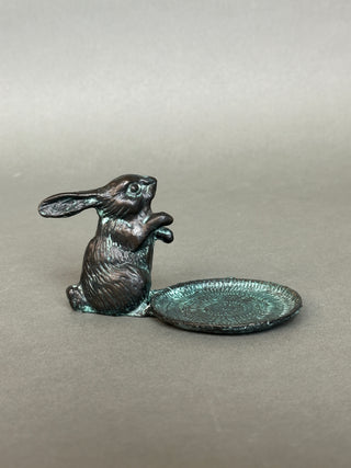 Vintage Wexford & Woods Cast Brass Rabbit Ring Dish, Verdigris Patina, c. 2000s
