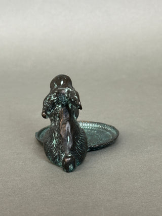Vintage Wexford & Woods Cast Brass Rabbit Ring Dish, Verdigris Patina, c. 2000s