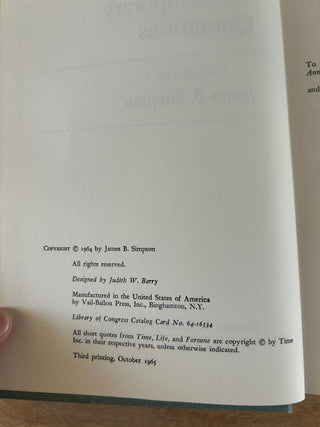 Contemporary Quotations, Simpson. 3rd Printing 1965. Green Cover