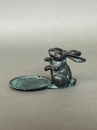 Vintage Wexford & Woods Cast Brass Rabbit Ring Dish, Verdigris Patina, c. 2000s