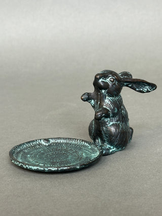 Vintage Wexford & Woods Cast Brass Rabbit Ring Dish, Verdigris Patina, c. 2000s