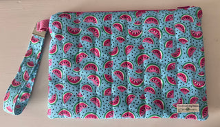 Medium quilted zipper bag & wristlet - watermelon - handmade
