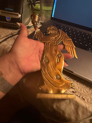 Brass Angel Candle Holder Vintage attached brass base 8"