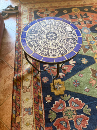 Ceramic Tile Side Table Blue & White Round End Table