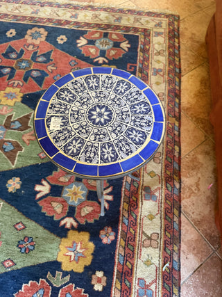 Ceramic Tile Side Table Blue & White Round End Table