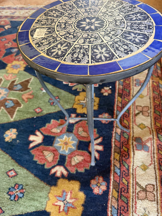 Ceramic Tile Side Table Blue & White Round End Table