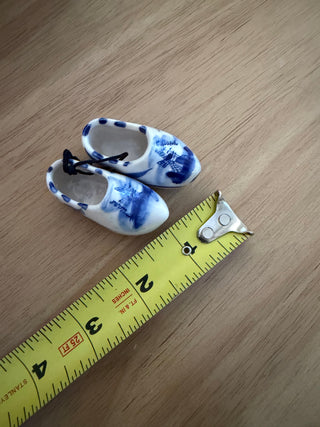 2” Porcelain Miniature Dutch Clogs Shoes Holland Blue and White Windmills