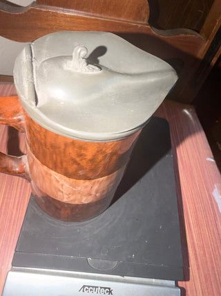 Vintage Pewter Lidded Stoneware Lava glaze