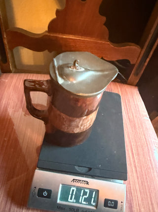 Vintage Pewter Lidded Stoneware Lava glaze