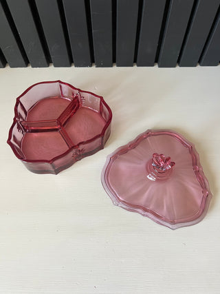 Indiana cranberry glass divided candy dish
