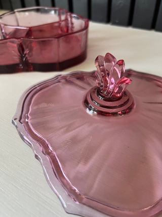 Indiana cranberry glass divided candy dish