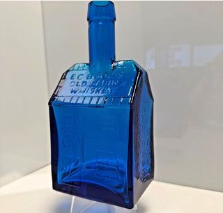 Vintage Blue E.C. Booz's Old Cabin Whiskey Bottle from Philadelphia UV Glow