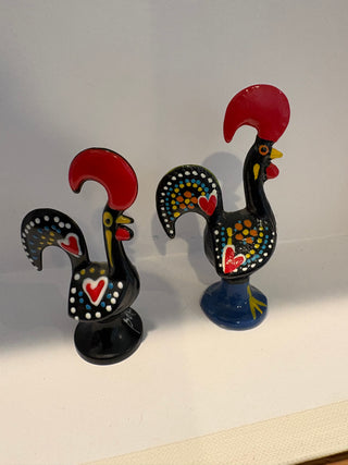 Vtg. Portugal Galo de Barcelos roosters (2), ceramic,   3" & 3.5"
