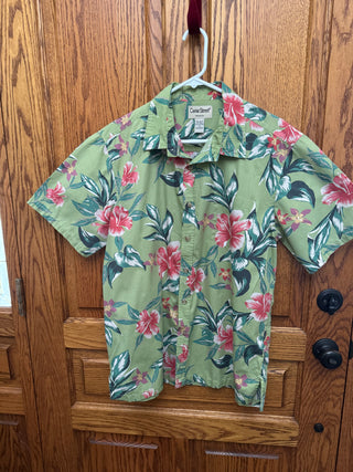 Men's Cooke Street Green with Pink & White flowers Hawaiian Shirt S SZ Med