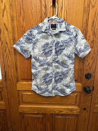 Men's Denim & Flower Blue w/Grey & Blue Leaves Hawiian Shirt SZ Small