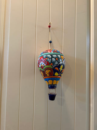 Hand-painted Talavera ceramic hanging hot air balloon 11"
