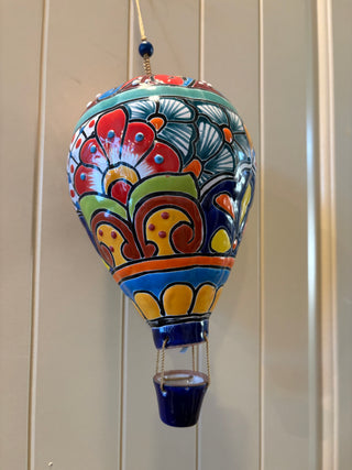 Hand-painted Talavera ceramic hanging hot air balloon 11"