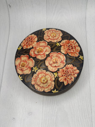 Vintage Floral and Gold Rim Small RoundTin