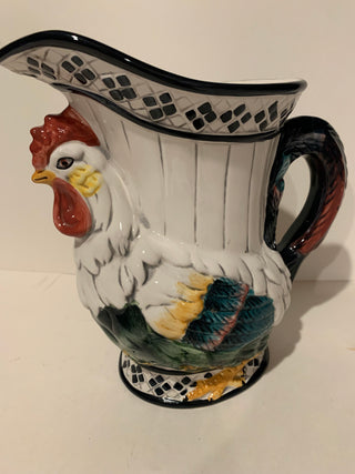 Vntg ceramic rooster pitcher 9”