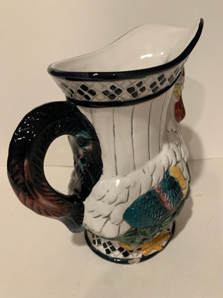 Vntg ceramic rooster pitcher 9”