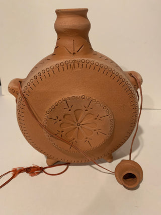 Terracotta clay flask 7x9”