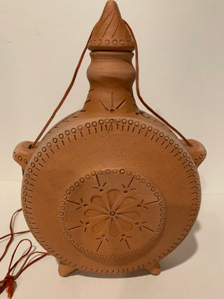 Terracotta clay flask 7x9”