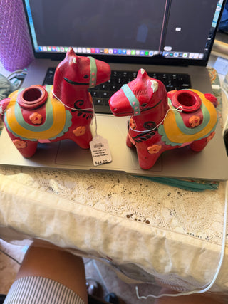 1960's set of 2 Dala Horse Candle Holders