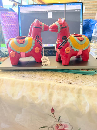 1960's set of 2 Dala Horse Candle Holders