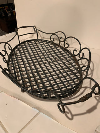 Wrought iron tray w/.feet & handles 24”