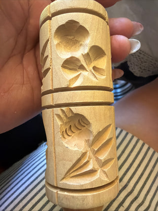 Vintage Springerle Wooden Embossed Rolling Pin W-Germany Handmade
