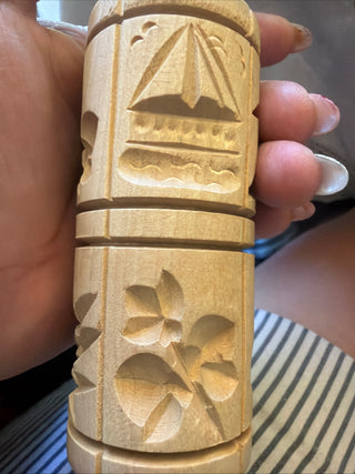 Vintage Springerle Wooden Embossed Rolling Pin W-Germany Handmade