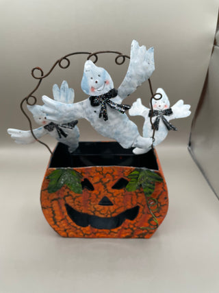 Metal Jack-O-Lantern W/Ghosts