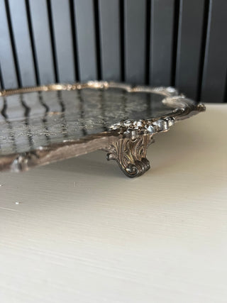 Silver plate ornate footed tray 16”