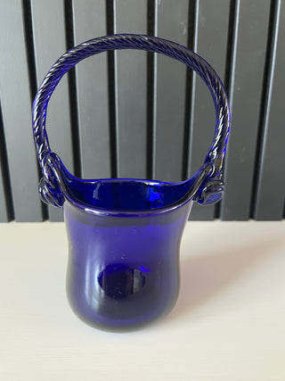 Cobalt glass twist handled basket