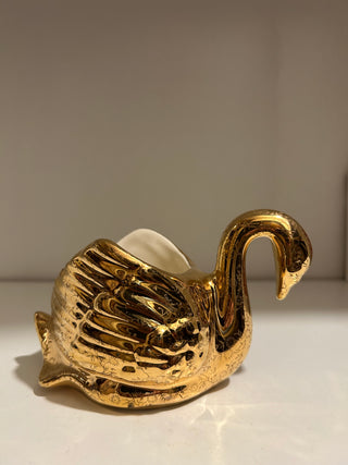 Small Gold Ceramic Swan Vessel