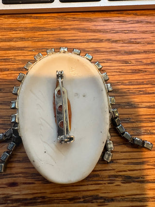 Vtg. Bisque Porcelain Flapper Lady Face Brooch