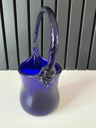 Cobalt glass twist handled basket