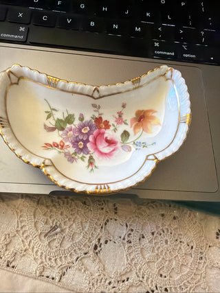 Royal Crown Derby Posies Floral Flower White Bone China Dish Made in England & knife