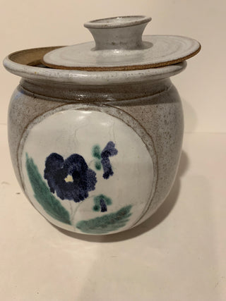 6” Vntg handmade crock w/lid