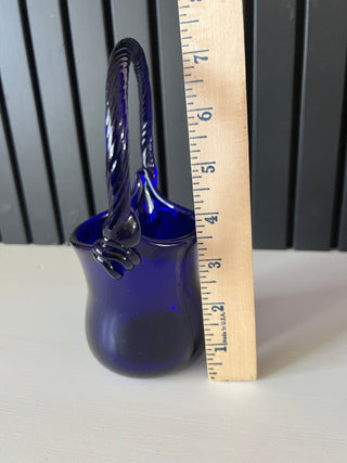 Cobalt glass twist handled basket