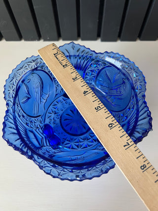 Vintage cobalt glass lovebirds dish