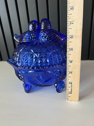Vintage cobalt glass lovebirds dish