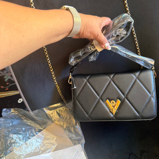 NWT Valentino Orlandi Black Diamond Quilted Crossbody Shoulder Bag Clutch