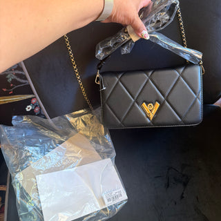 NWT Valentino Orlandi Black Diamond Quilted Crossbody Shoulder Bag Clutch