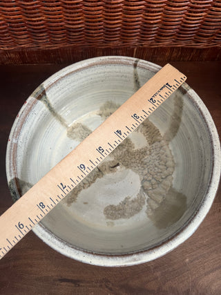 Handmade pottery bowl cream ribbed glaze