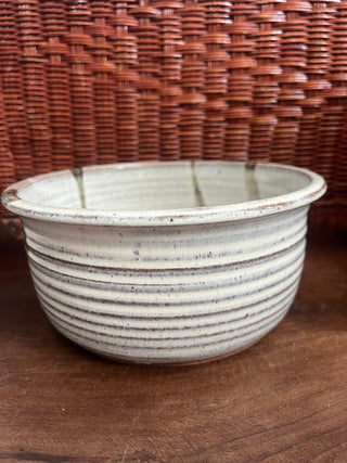 Handmade pottery bowl cream ribbed glaze
