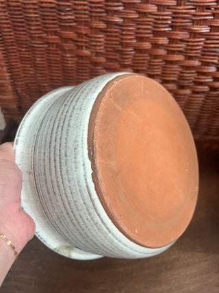Handmade pottery bowl cream ribbed glaze