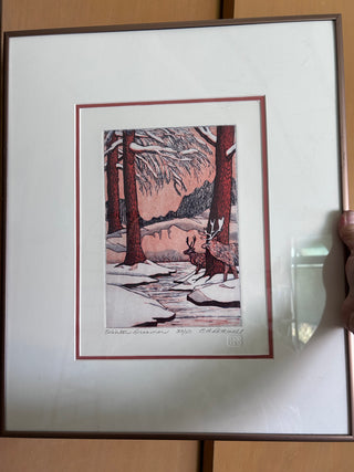 Winter Dreamer EB Rothwell signed etching print framed 15.25" x 18.25"